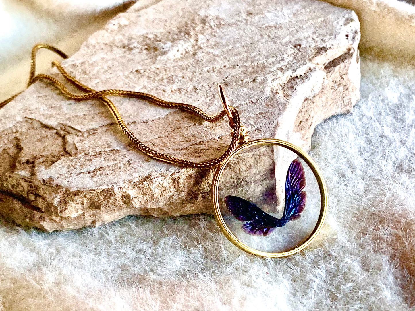 Blue Carpenter Bee Wing Necklace